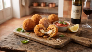 Arancini – smažené sicilské rýžové koule plněné masovým ragù, sýrem nebo další náplní