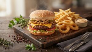 Hamburguesa Clásica con Queso con cebolla caramelizada