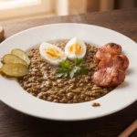 Saure Linsen – Linsen mit Essig, Zwiebeln und Ei