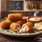 Schinkenkroketten – Knusprige frittierte Kroketten mit feiner Béchamel und spanischem Schinken