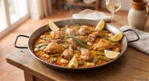 Paella Valenciana – tradiční valencijská rýže s kuřecím a králičím masem