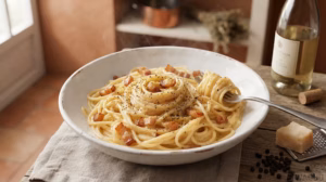 Spaghetti alla Carbonara – římské těstoviny s vejci, Pecorino Romano, guanciale a černým pepřem