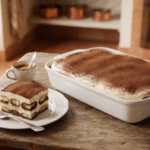 Tiramisù – italský dezert z piškotů namočených v kávě, mascarpone, kakaa a cukru