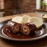 Hovězí ptáček na víně – hořčice, slanina a tymián dušené v červeném víně