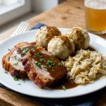 Schweinebraten mit Knödeln und Kraut