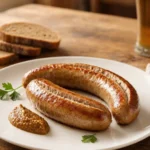 Bratwurst mit Senf und Brot