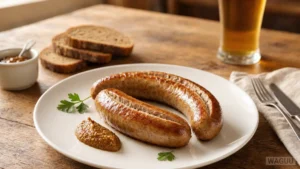 Bratwurst mit Senf und Brot