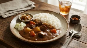 Curry Rice (Kare Raisu) – japonské kari s rýží, obvykle s masem, cibulí, mrkví a bramborami v husté kořeněné omáčce