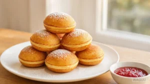 Æbleskiver – Dánské nadýchané kulaté lívanečky připravované ve speciální pánvi, podávané zejména o Vánocích s moučkovým cukrem a džemem.