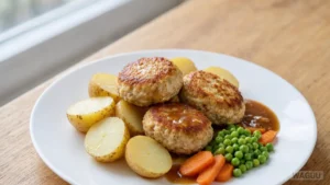 Frikadeller – Dánské smažené masové placičky z mletého vepřového nebo směsi masa, často servírované s bramborami, omáčkou a zeleninou.