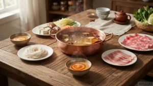 Hot Pot – společné stolování, při kterém se maso, mořské plody, tofu a zelenina vaří přímo u stolu v horkém vývaru