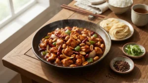 Kung Pao Chicken – pikantní sečuánské kuře s arašídy, chilli, zeleninou a výraznou sladko-slanou omáčkou
