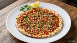 Lahmacun – Tenká křupavá placka potřená směsí mletého masa, rajčat, paprik, cibule a bylinek, která se často podává s citronem a čerstvou zeleninou.