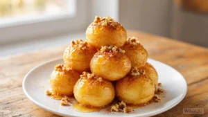 Loukoumades – Greek fried yeast dough puffs drizzled with honey and sprinkled with cinnamon and walnuts.