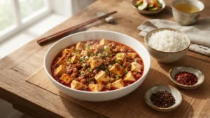 Mapo Tofu – tofu v pikantní sečuánské omáčce s mletým masem, chilli a sečuánským pepřem