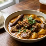 Massaman Curry – jemnější, bohaté kari s kokosovým mlékem, bramborami, masem, arašídy a směsí koření s vlivy indické a malajské kuchyně.
