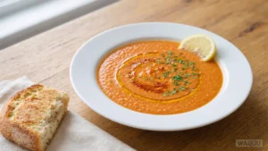 Mercimek Çorbası – Sytá krémová polévka z červené čočky, cibule, mrkve a koření, často dochucená citronovou šťávou a podávaná s chlebem.