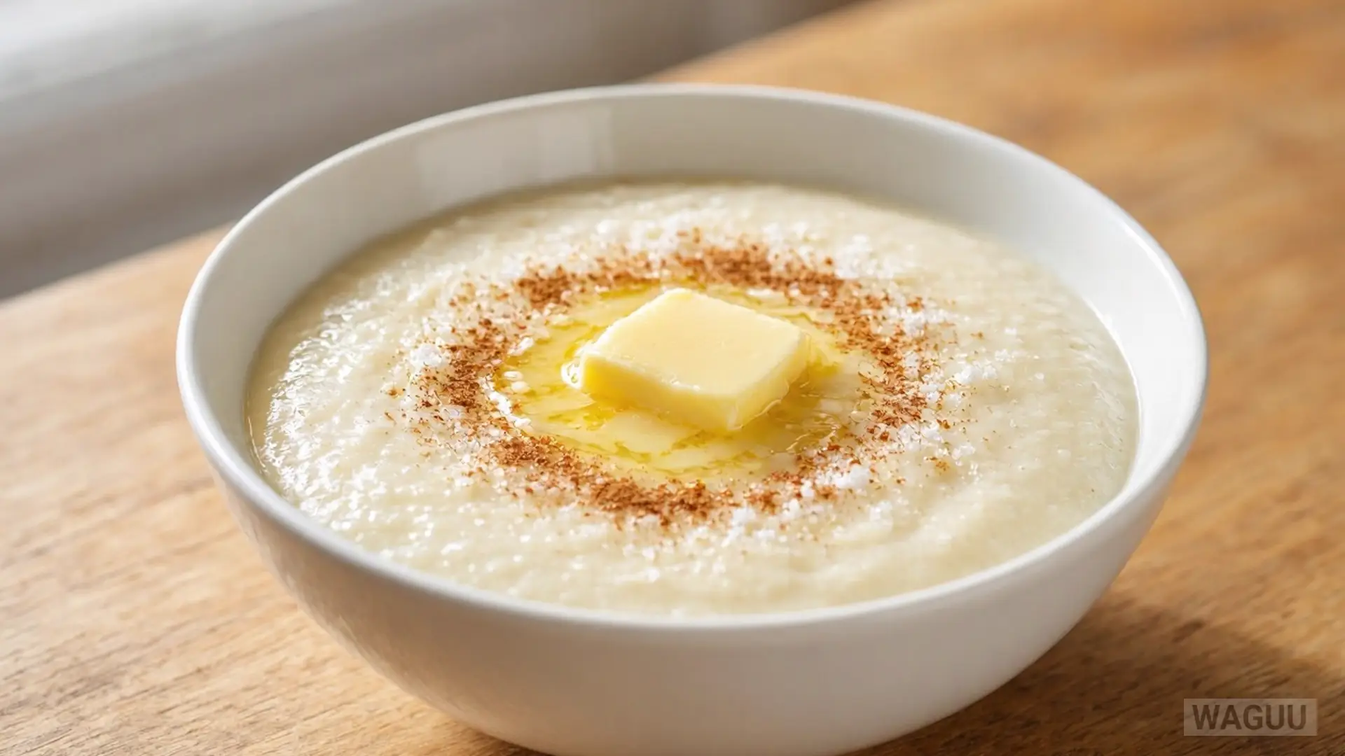 Norwegian thick porridge made from sour cream, flour, and milk, traditionally served with butter, cinnamon, and sugar.