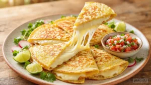 Quesadillas – kukuřičné nebo pšeničné tortilly plněné sýrem, případně houbami, masem či zeleninou, opečené na pánvi a podávané se salsou.
