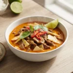 Red Curry (Gaeng Daeng) – červené kari z červené pasty a kokosového mléka s hovězím masem