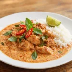 Red Curry (Gaeng Phed) – výrazné červené kari z kokosového mléka a červené kari pasty, připravované s masem, zeleninou a thajskou bazalkou, obvykle podávané s jasmínovou rýží.