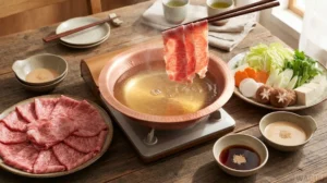 Shabu-Shabu – japonské fondue, při kterém se tenké plátky masa a zelenina krátce vaří v horkém vývaru a namáčejí do omáček
