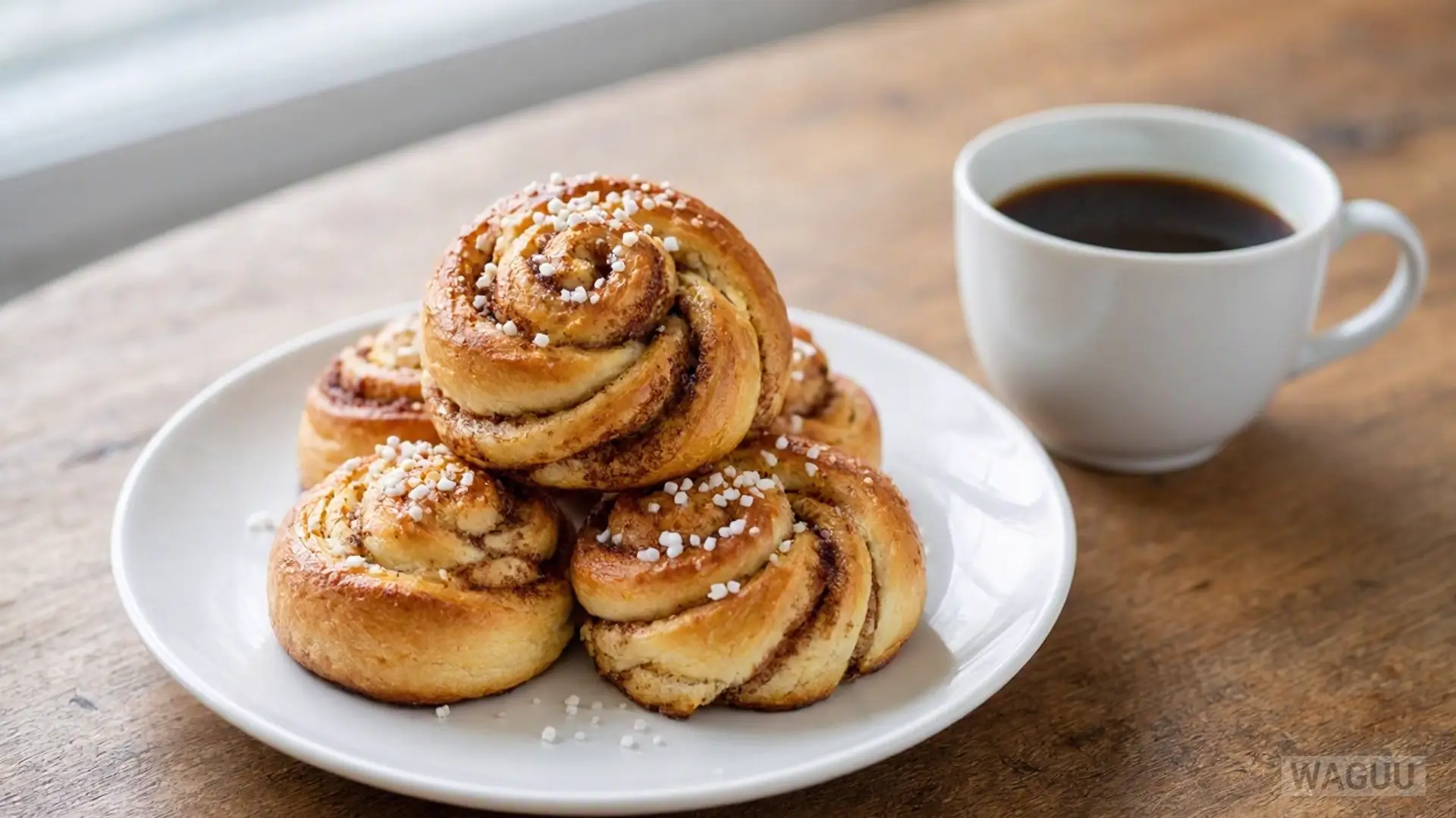 Swedish cinnamon rolls made from yeast dough with a buttery cinnamon filling, often sprinkled with pearl sugar and served with coffee.