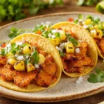 Tacos al Pastor – tortillas di mais ripiene di carne di maiale marinata cotta su uno spiedo verticale, guarnite con ananas, cipolla, coriandolo e salsa.