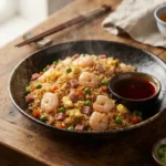 Yangzhou Fried Rice – smažená rýže s vejcem, krevetami, šunkou a hráškem