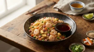 Yangzhou Fried Rice – smažená rýže s vejcem, krevetami, šunkou a hráškem